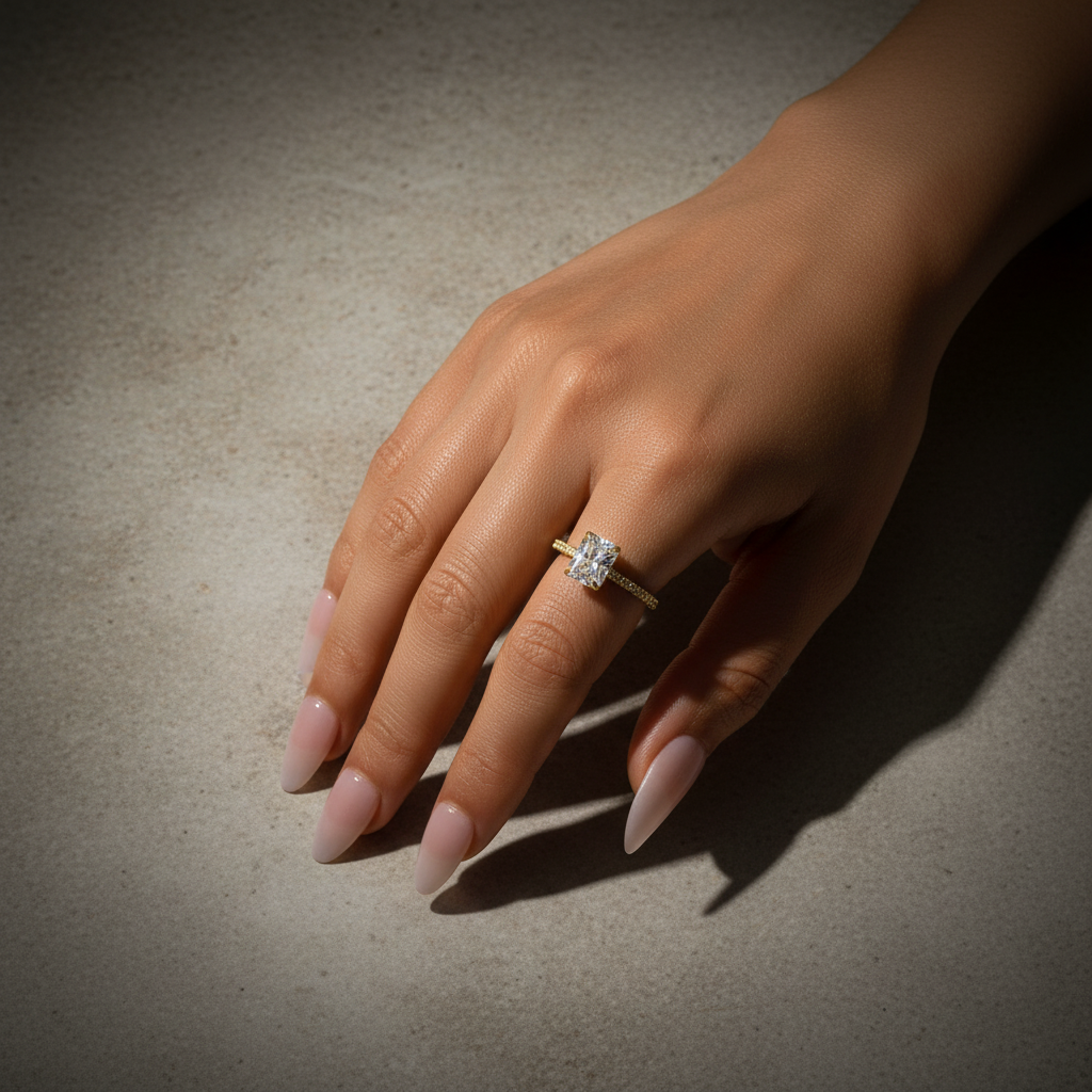 Moissanite 2.0 Ct~3.5 Ct Radiant Cut Yellow Gold Engagement Ring For Women