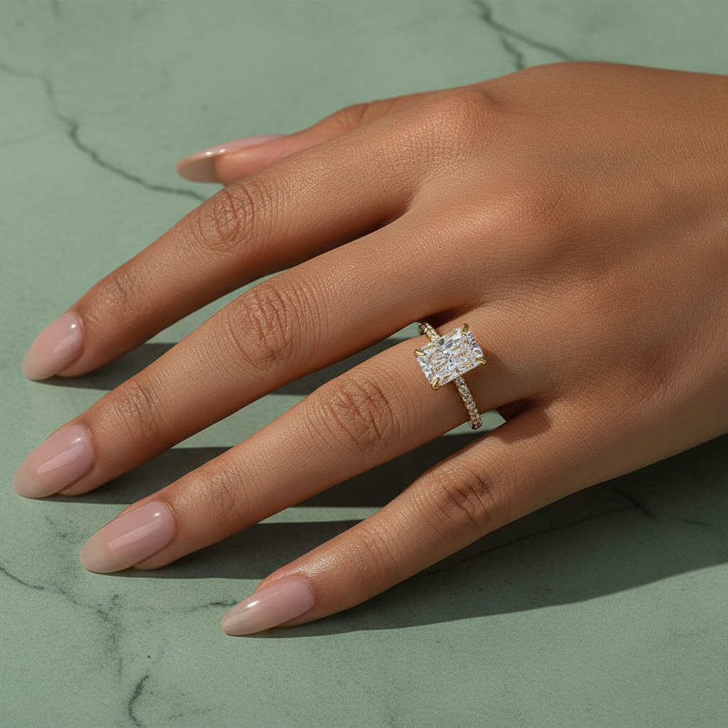 Moissanite 2.0 Ct~3.5 Ct Radiant Cut Yellow Gold Engagement Ring For Women