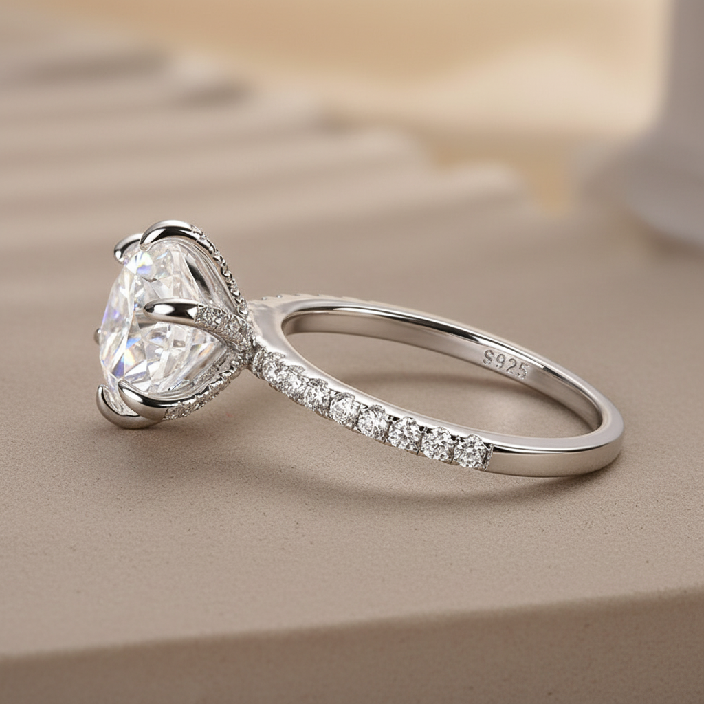 Moissanite 2.0 Ct ～4.0 Ct Round Cut 6 Prong Promise Rings For Women