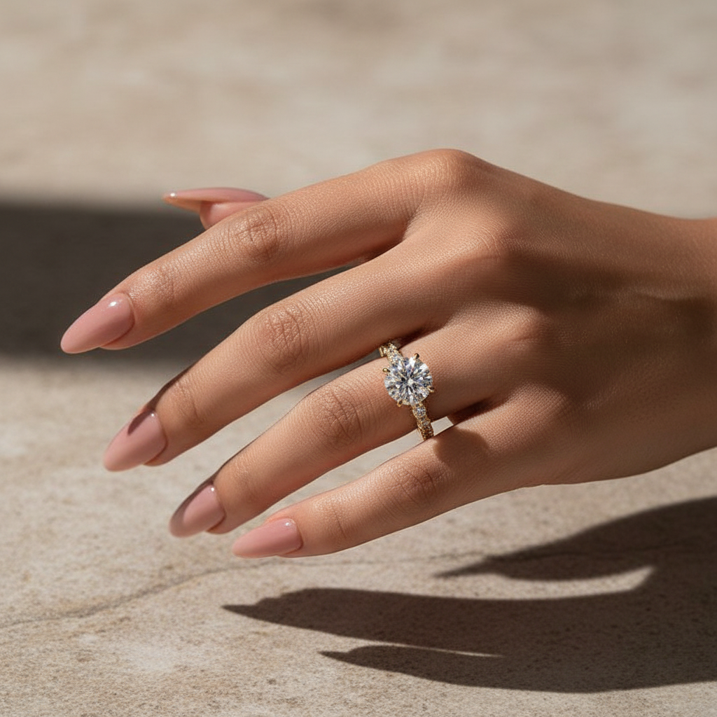 Gelovely Moissanite 2.0Ct~4.0 Ct Round Yellow Gold Engagement Ring