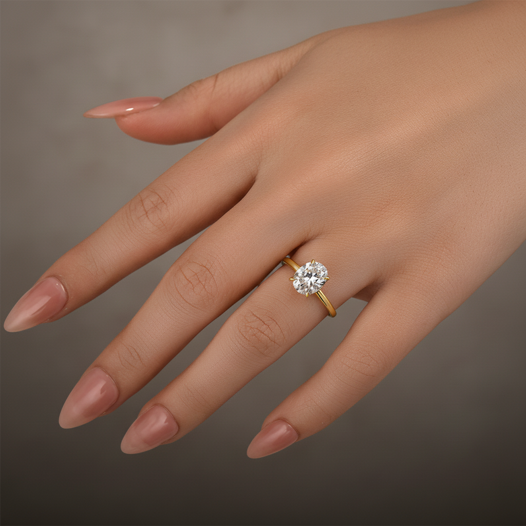 Moissanite 2.0 Ct ～5.5 Ct Oval Cut Yellow Gold Promise Ring For Women