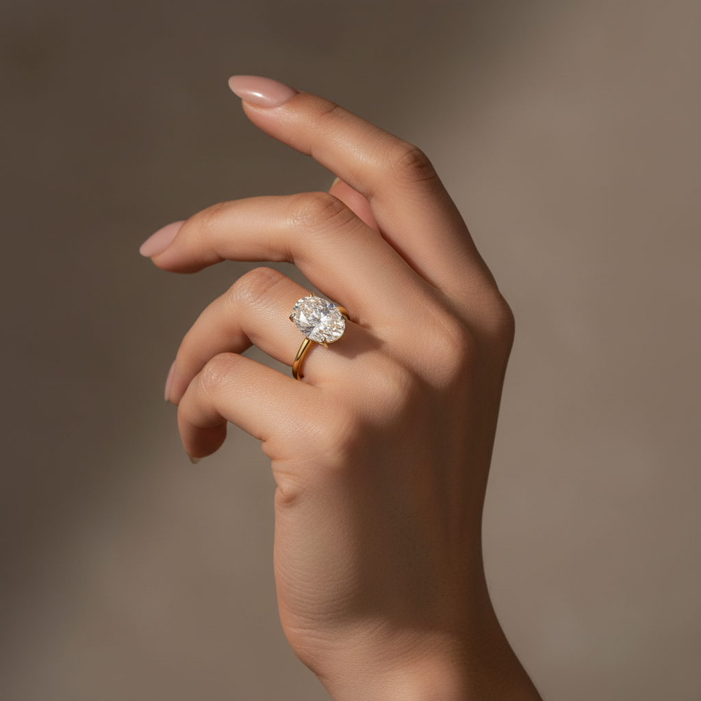Moissanite 2.0 Ct ～5.5 Ct Oval Cut Yellow Gold Promise Ring For Women
