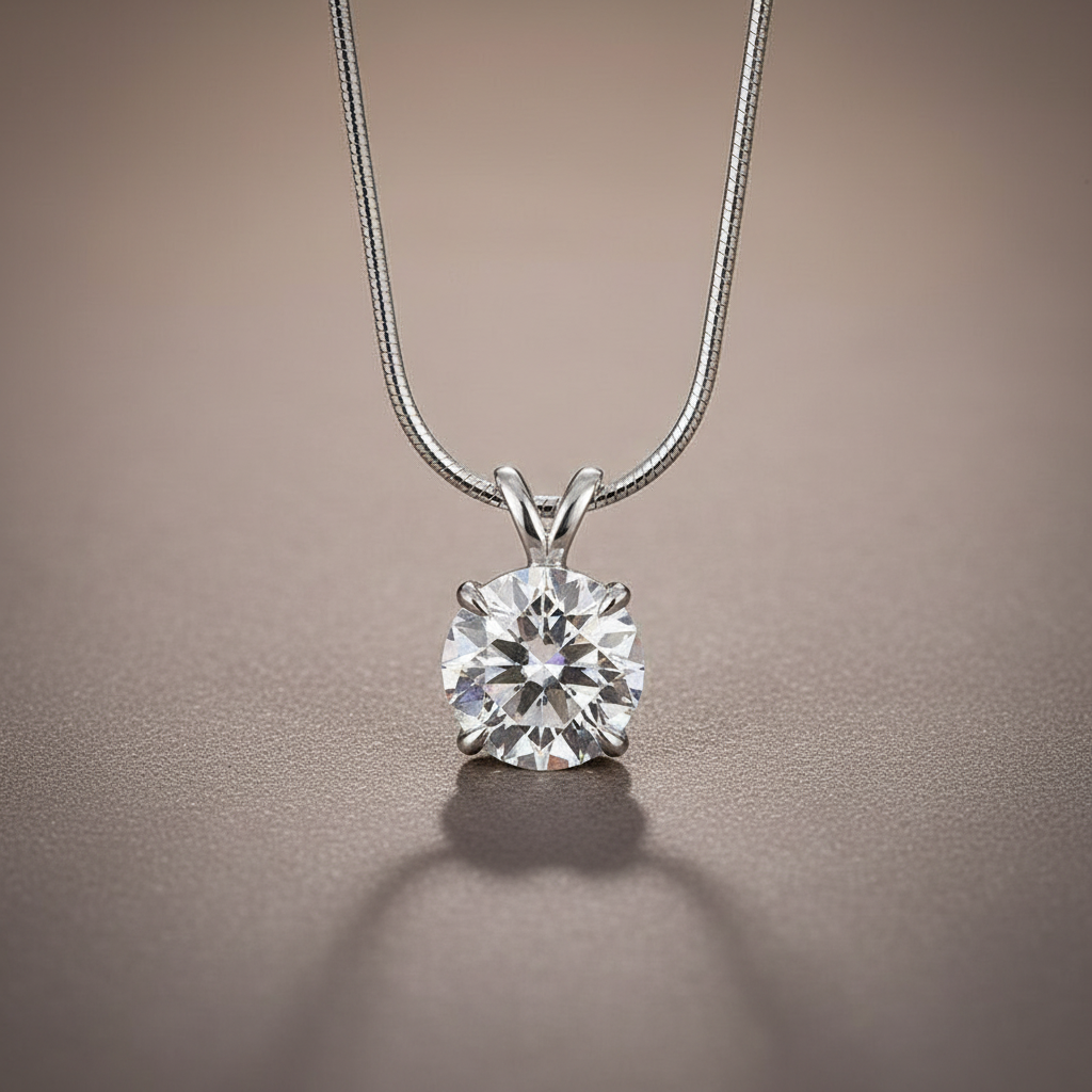 Gelovely Moissanite 3.0 Ct Round Cut White Gold Pendant Necklace