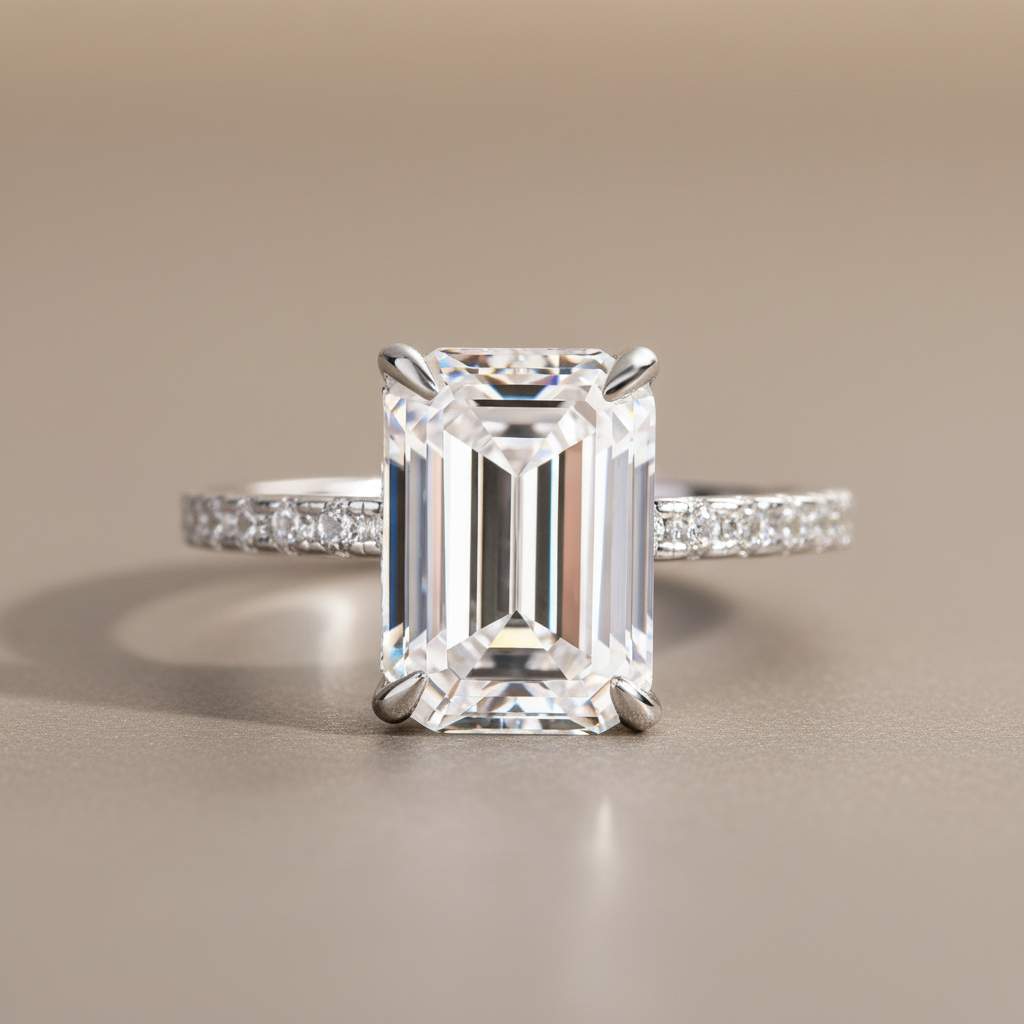 Gelovely Moissanite 3.5 Ct Emerald Cut Engagement Ring For Women