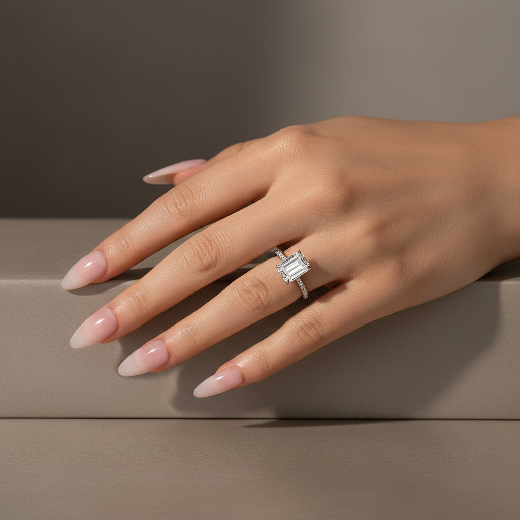 Gelovely Moissanite 3.5 Ct Emerald Cut Engagement Ring For Women