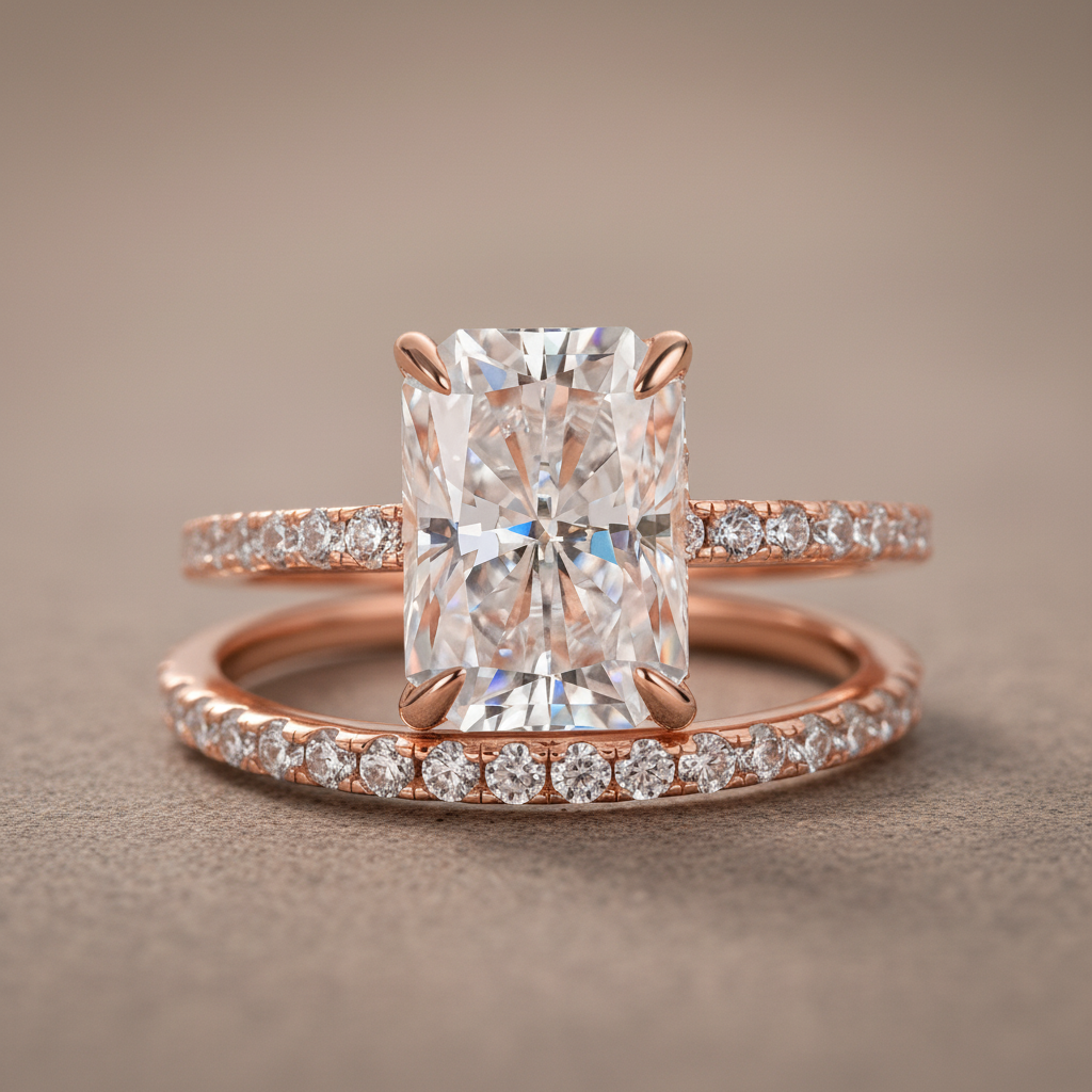Gelovely Moissanite 3.5 Ct Radiant Cut Rose Gold Wedding Ring For Women