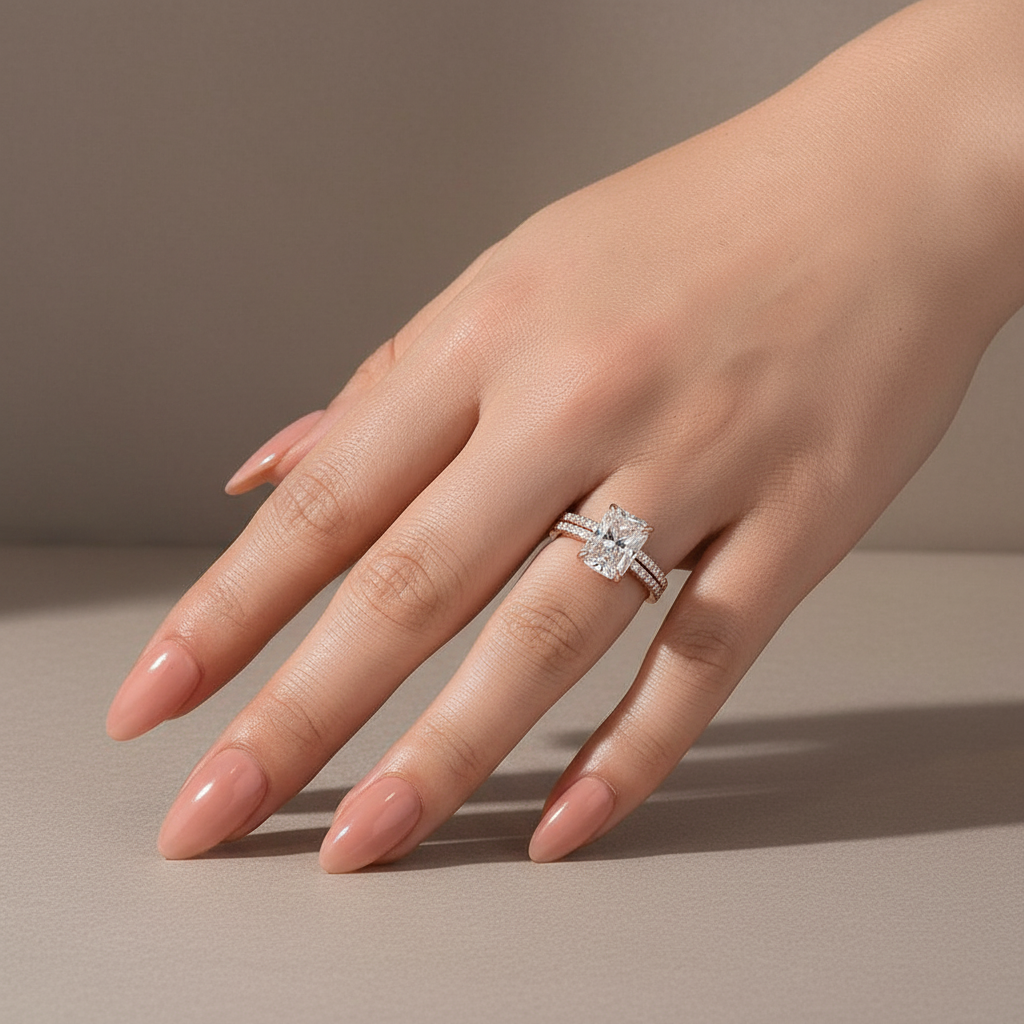Gelovely Moissanite 3.5 Ct Radiant Cut Rose Gold Wedding Ring For Women