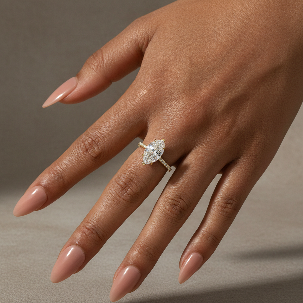 Gelovely Moissanite 4.0 Ct Marquise Cut Yellow Gold Half-Coverage Engagement Ring