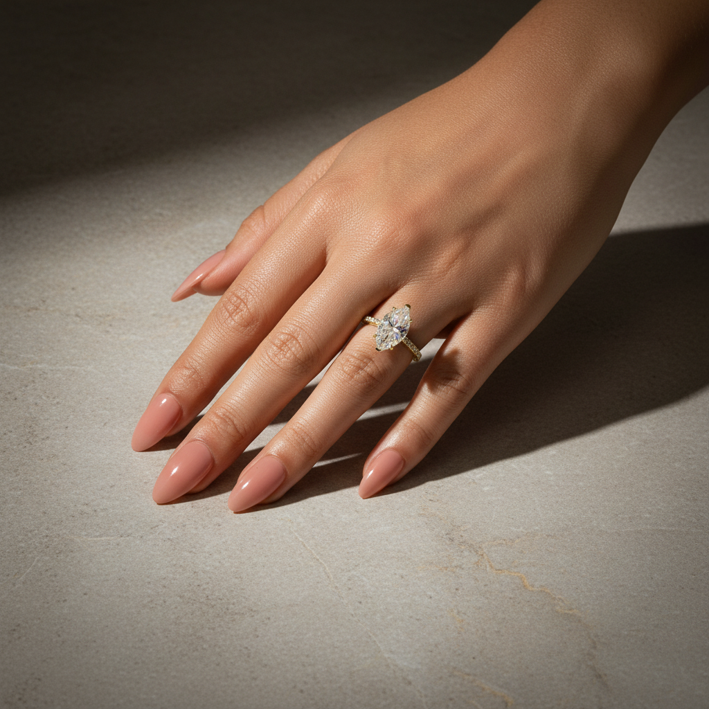 Gelovely Moissanite 4.0 Ct Marquise Cut Yellow Gold Half-Coverage Engagement Ring