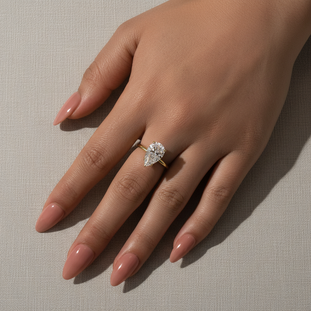 Gelovely Moissanite 4.0 Ct Pear Cut Yellow Gold Engagement Ring For Women