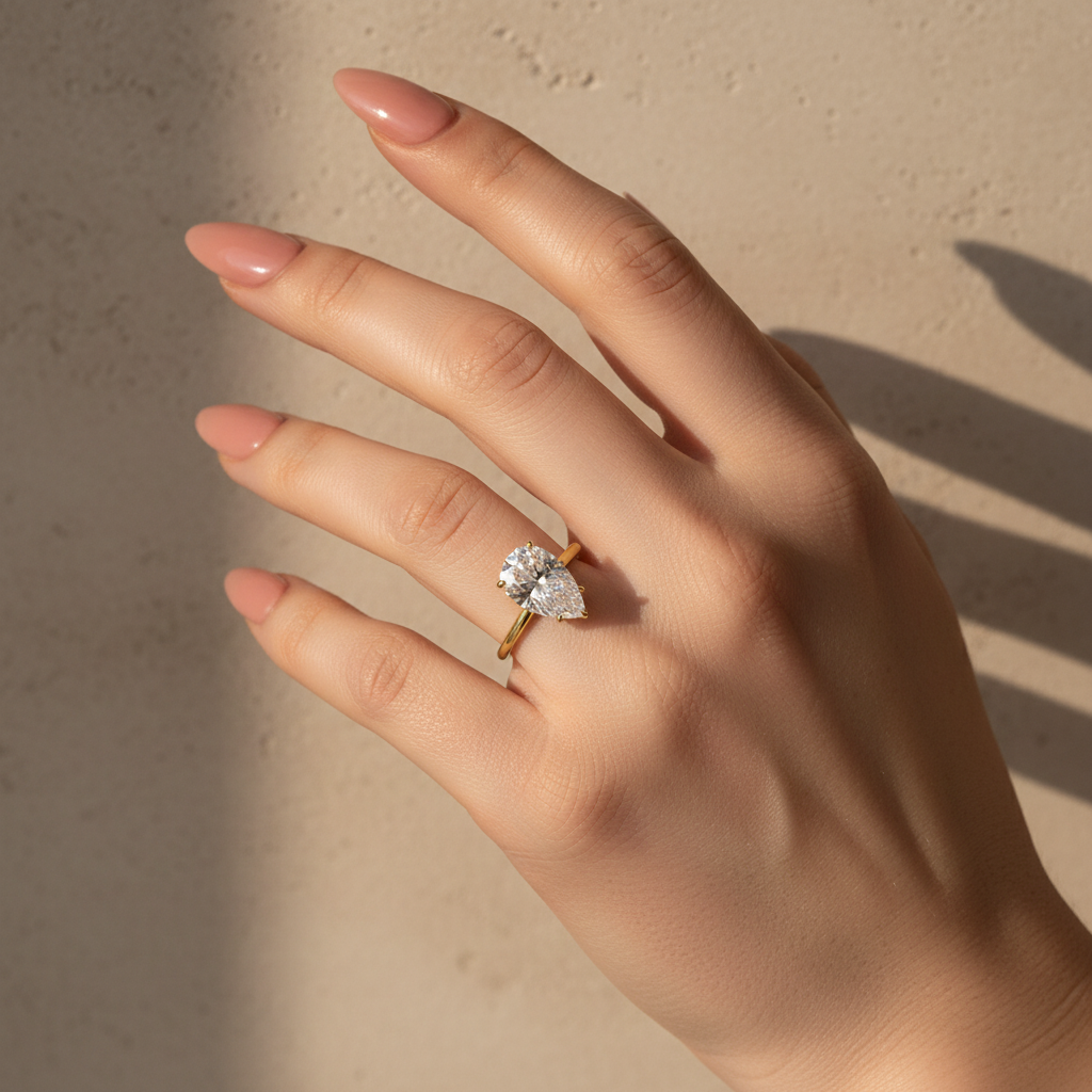 Gelovely Moissanite 4.0 Ct Pear Cut Yellow Gold Engagement Ring For Women