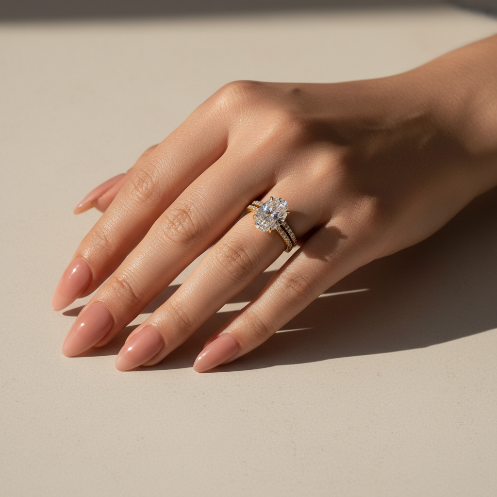 Gelovely Moissanite 4.0 Ct ～ 5.5 Ct Oval Cut Yellow Gold Wedding Ring For Women