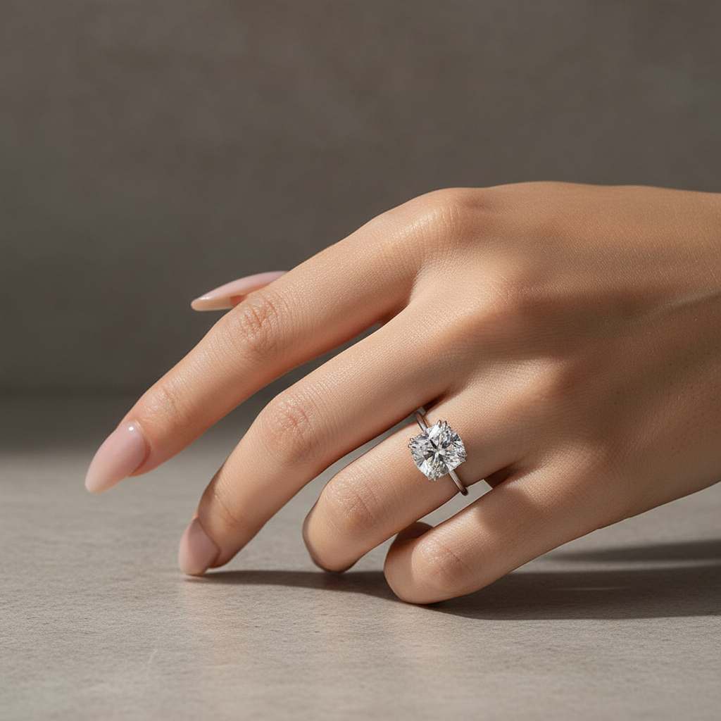 Gelovely Moissanite 4.5 Ct Cushion Cut White Gold Engagement Ring