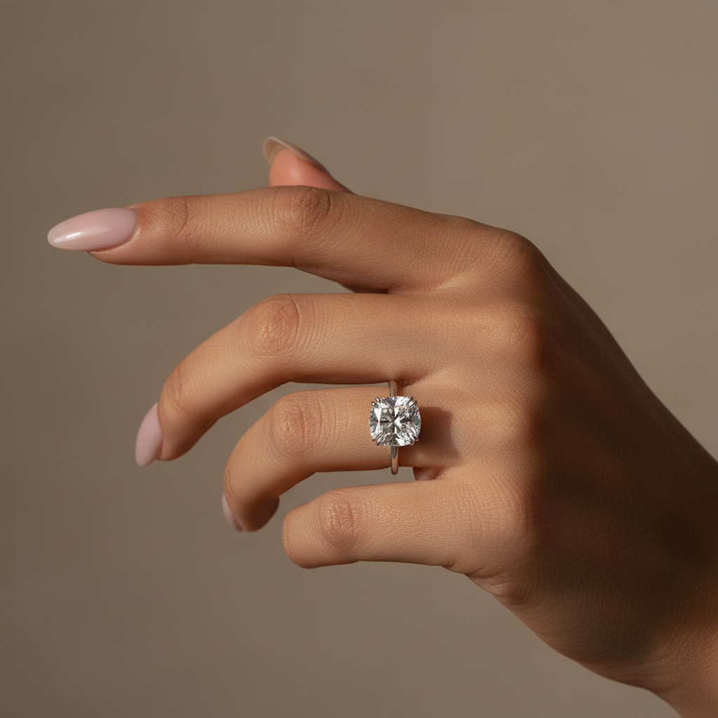 Gelovely Moissanite 4.5 Ct Cushion Cut White Gold Engagement Ring