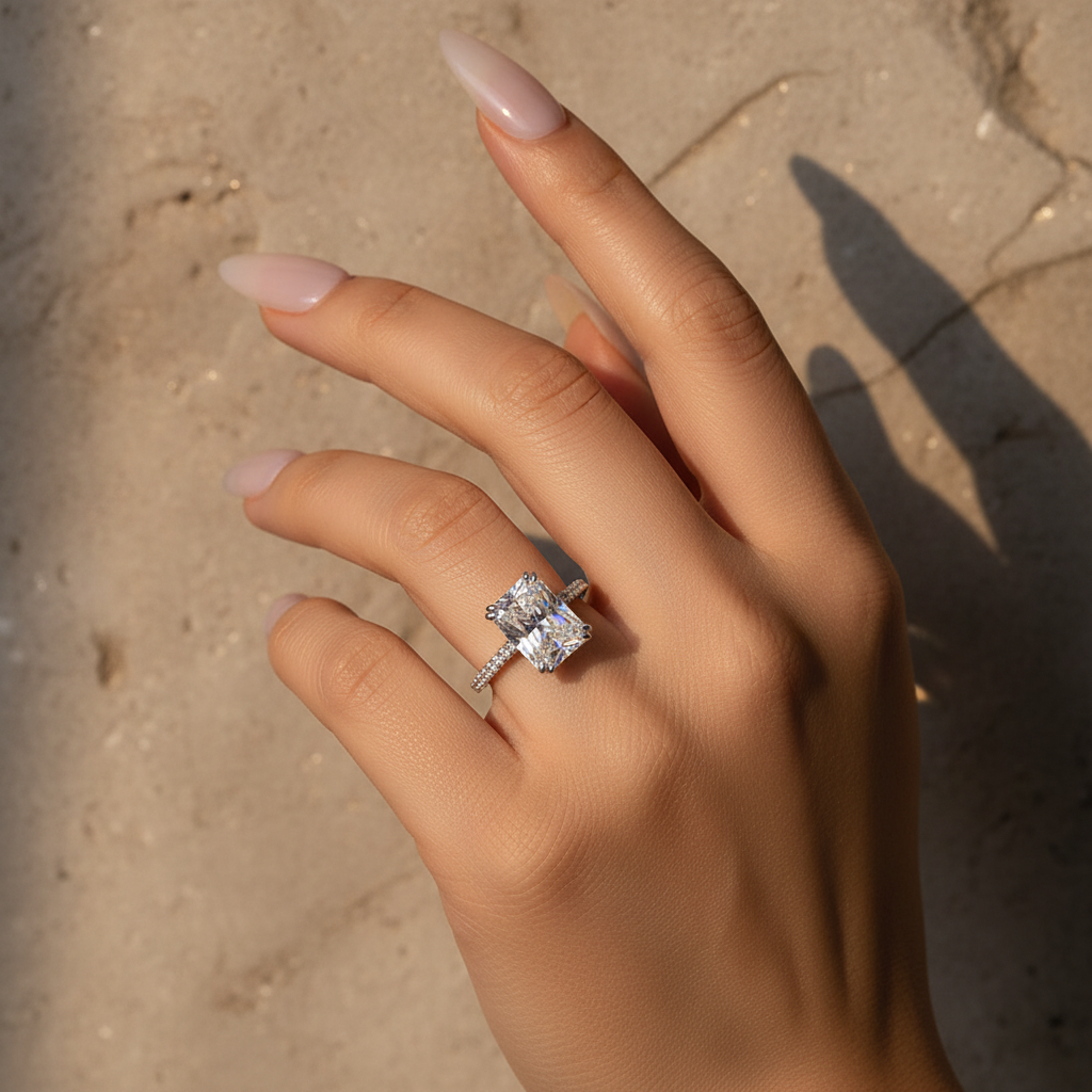 Gelovely Moissanite 4.5 Ct Radiant Cut White Gold Engagement Ring For Women