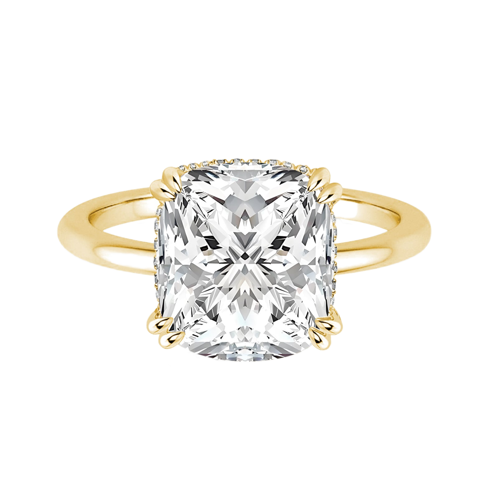 Gelovely Moissanite 4.5 Ct Cushion Cut Yellow Gold Engagement Ring