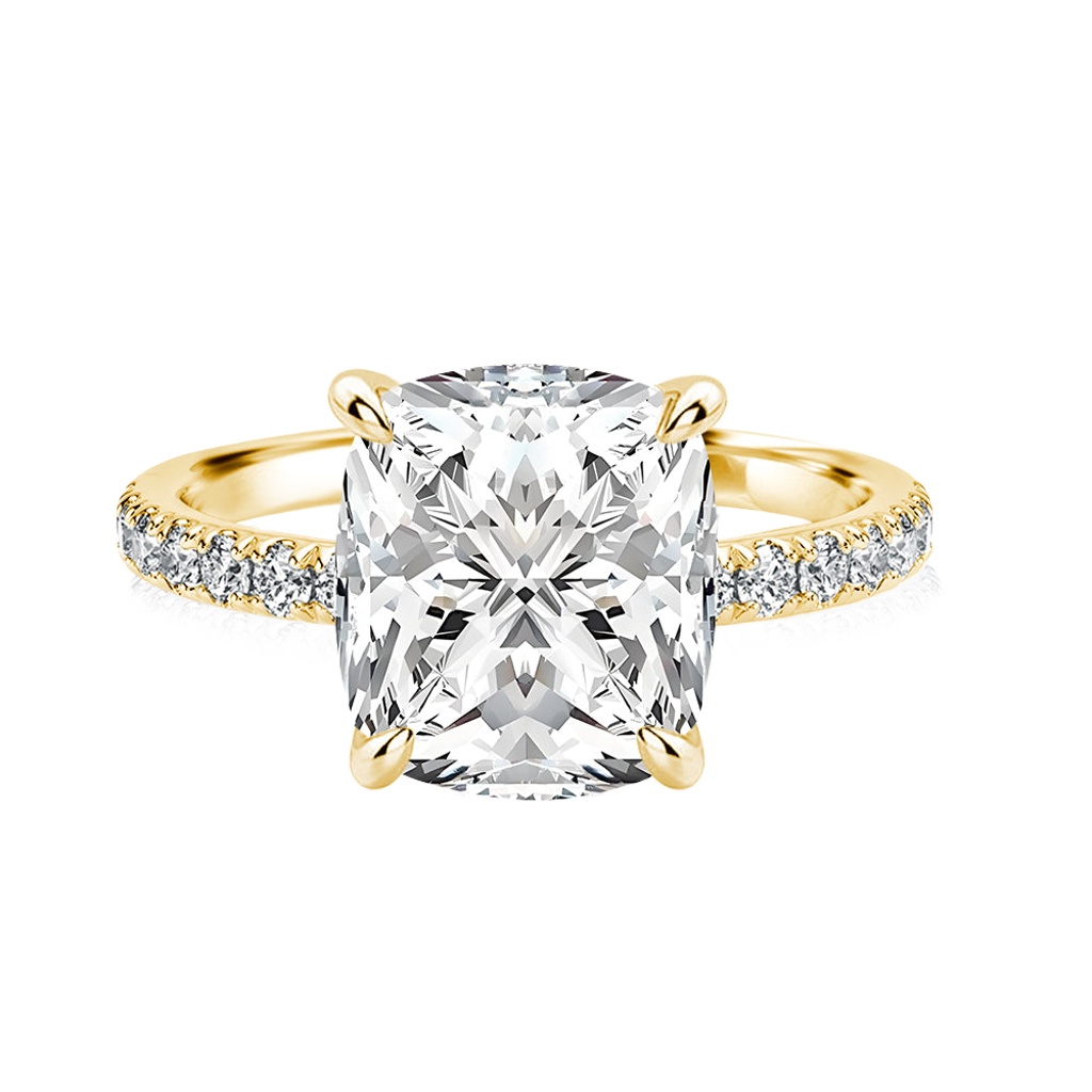 S925 Moissanite 3.0 Ct Cushion Cut Yellow Gold Engagement Ring For Women