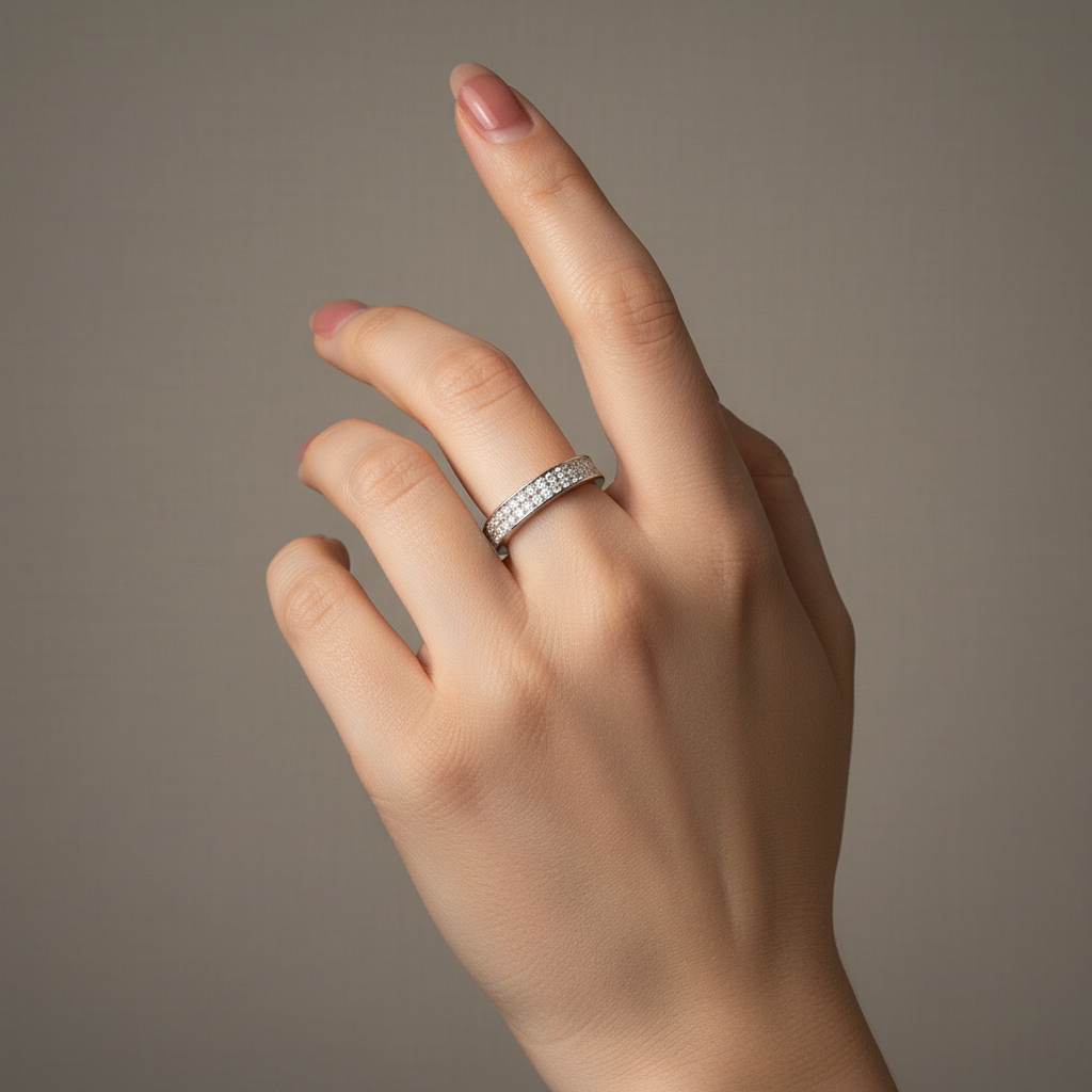 Half 1.0 Ct Round Cut Moissanite Wide Wedding Band In Sterling Silver