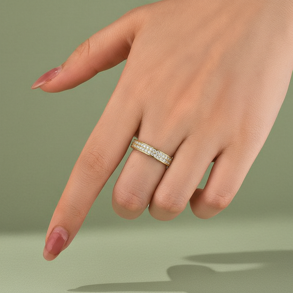 Half 1.0 Ct Round Cut Moissanite Wide Wedding Band In Sterling Silver