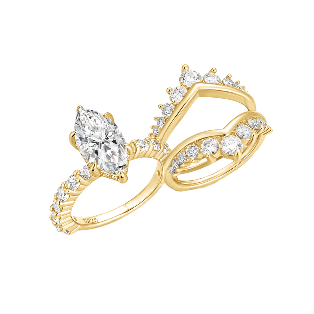 S925 Moissanite 3.0 Ct Marquise Cut Enhancer Ring Set In 18K Yellow Gold Plated Sterling Silver