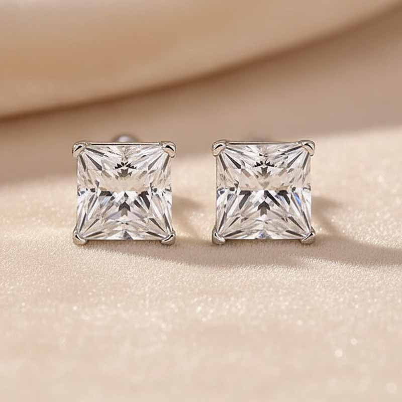 Gelovely 2.0 Ct*2 Moissanite Diamond White Gold 4 Prong Princess Stud Earrings