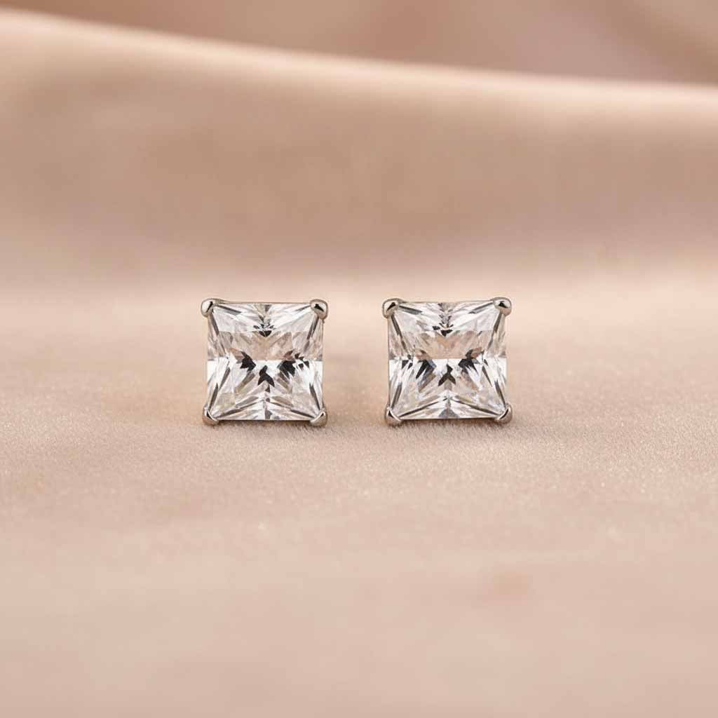 Gelovely 2.0 Ct*2 Moissanite Diamond White Gold 4 Prong Princess Stud Earrings