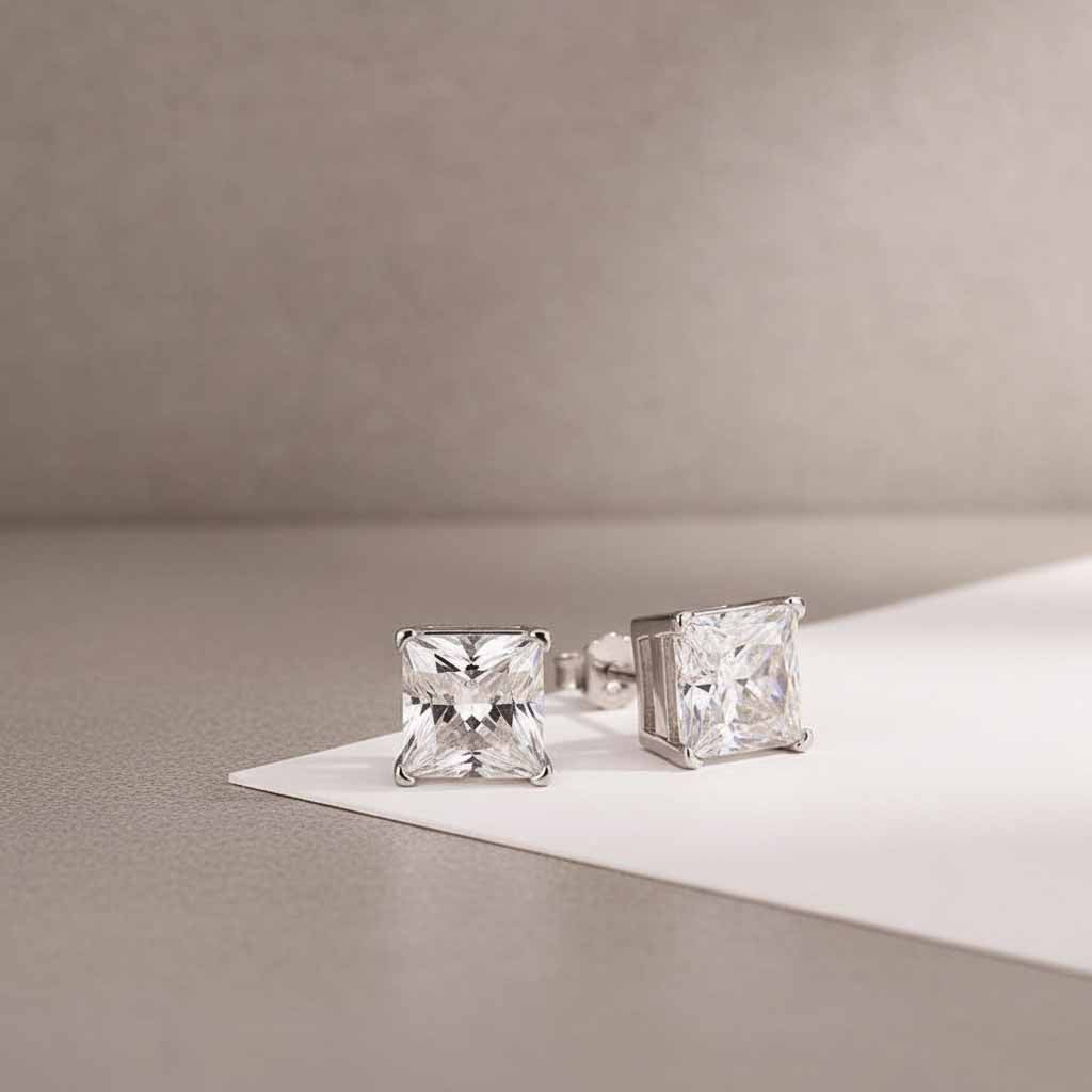 Gelovely 2.0 Ct*2 Moissanite Diamond White Gold 4 Prong Princess Stud Earrings
