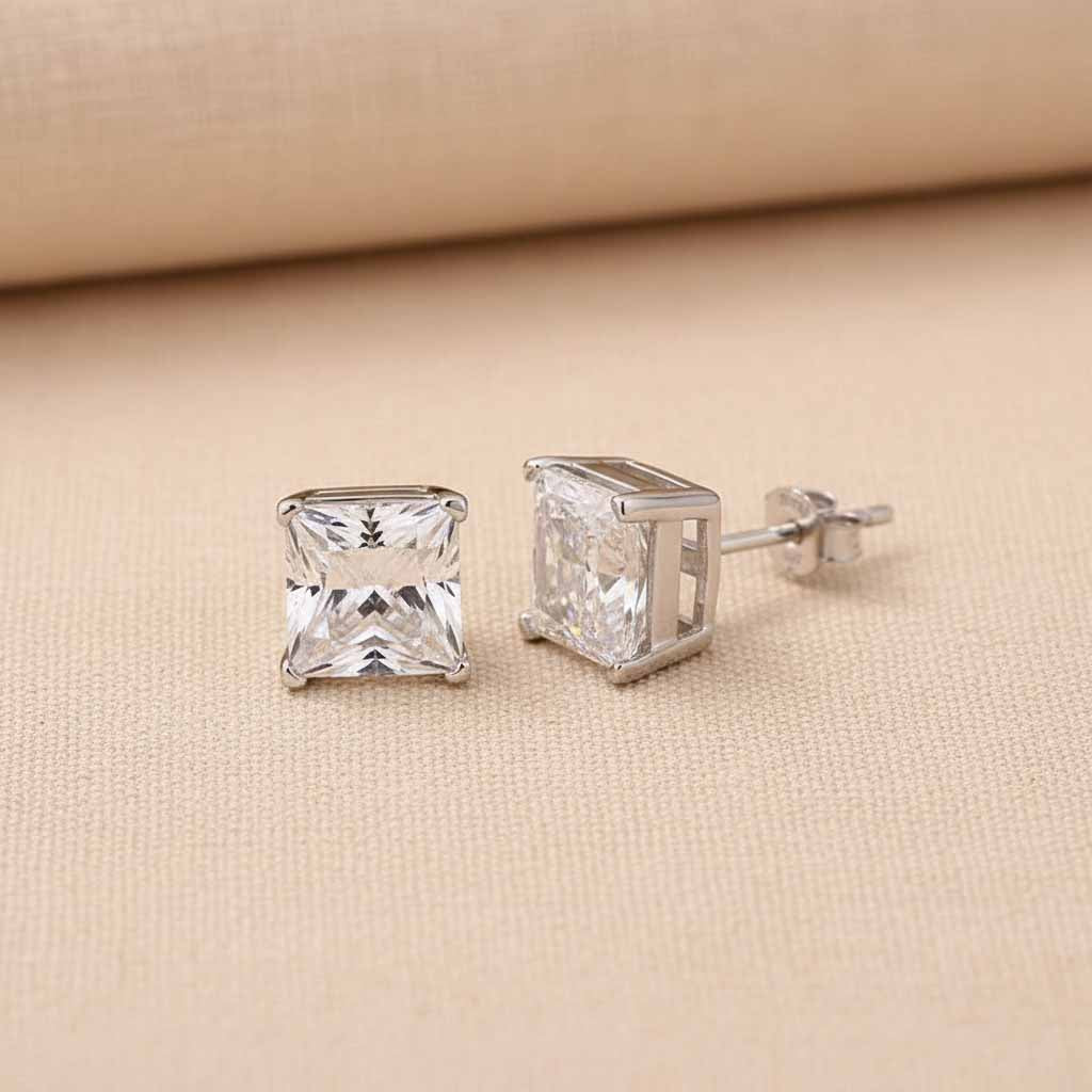 Gelovely 2.0 Ct*2 Moissanite Diamond White Gold 4 Prong Princess Stud Earrings