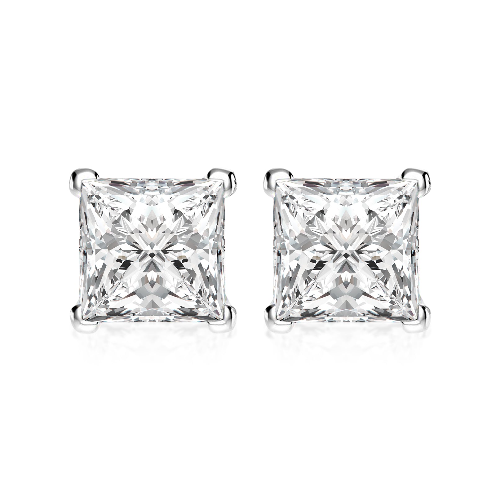 Gelovely 2.0 Ct*2 Moissanite Diamond White Gold 4 Prong Princess Stud Earrings