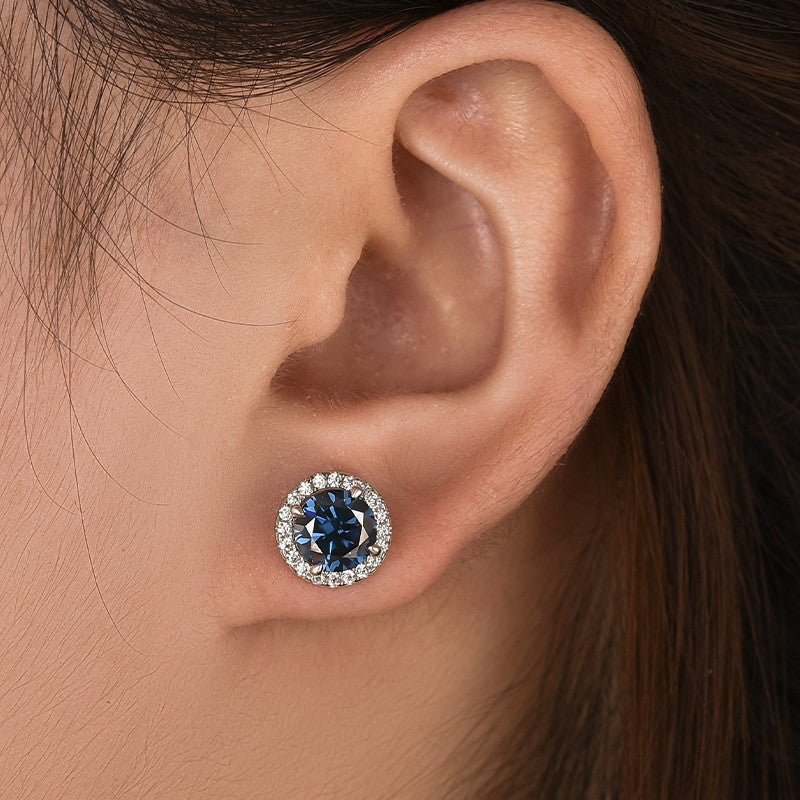 S925 Moissanite 1.2Ct Round Cut Vintage Halo White Gold Plated Stub Earrings For Travel