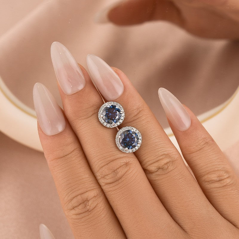S925 Moissanite 1.2Ct Round Cut Vintage Halo White Gold Plated Stub Earrings For Travel
