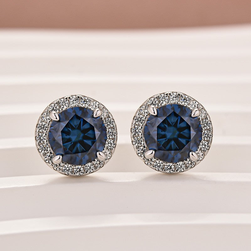 S925 Moissanite 1.2Ct Round Cut Vintage Halo White Gold Plated Stub Earrings For Travel