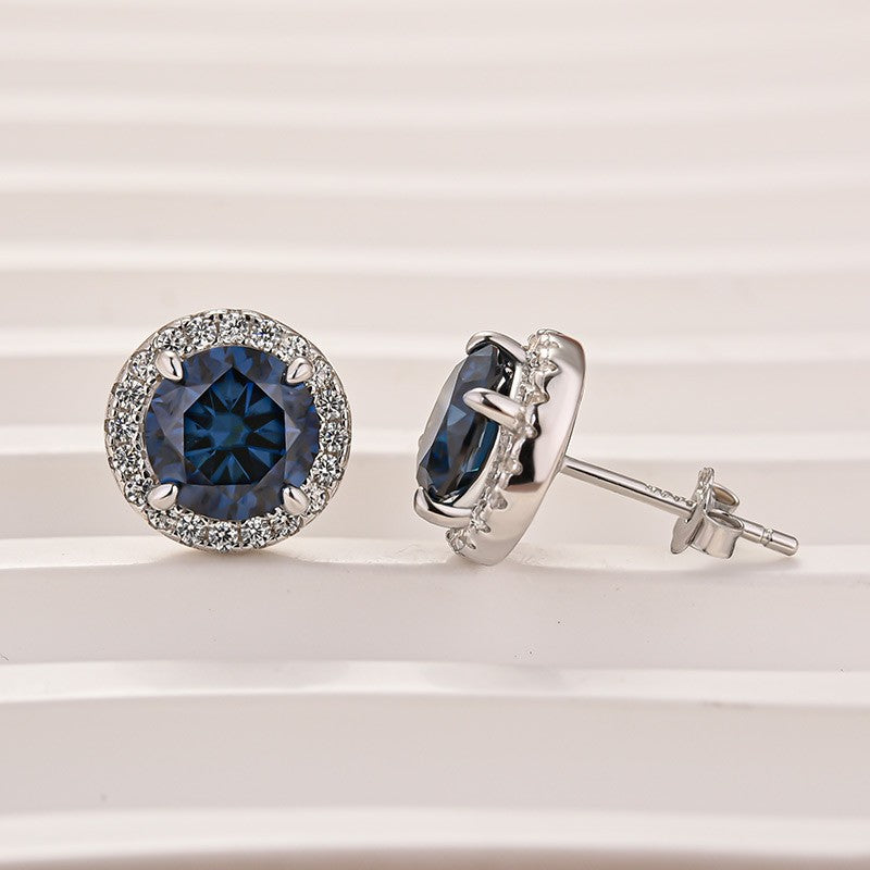 S925 Moissanite 1.2Ct Round Cut Vintage Halo White Gold Plated Stub Earrings For Travel