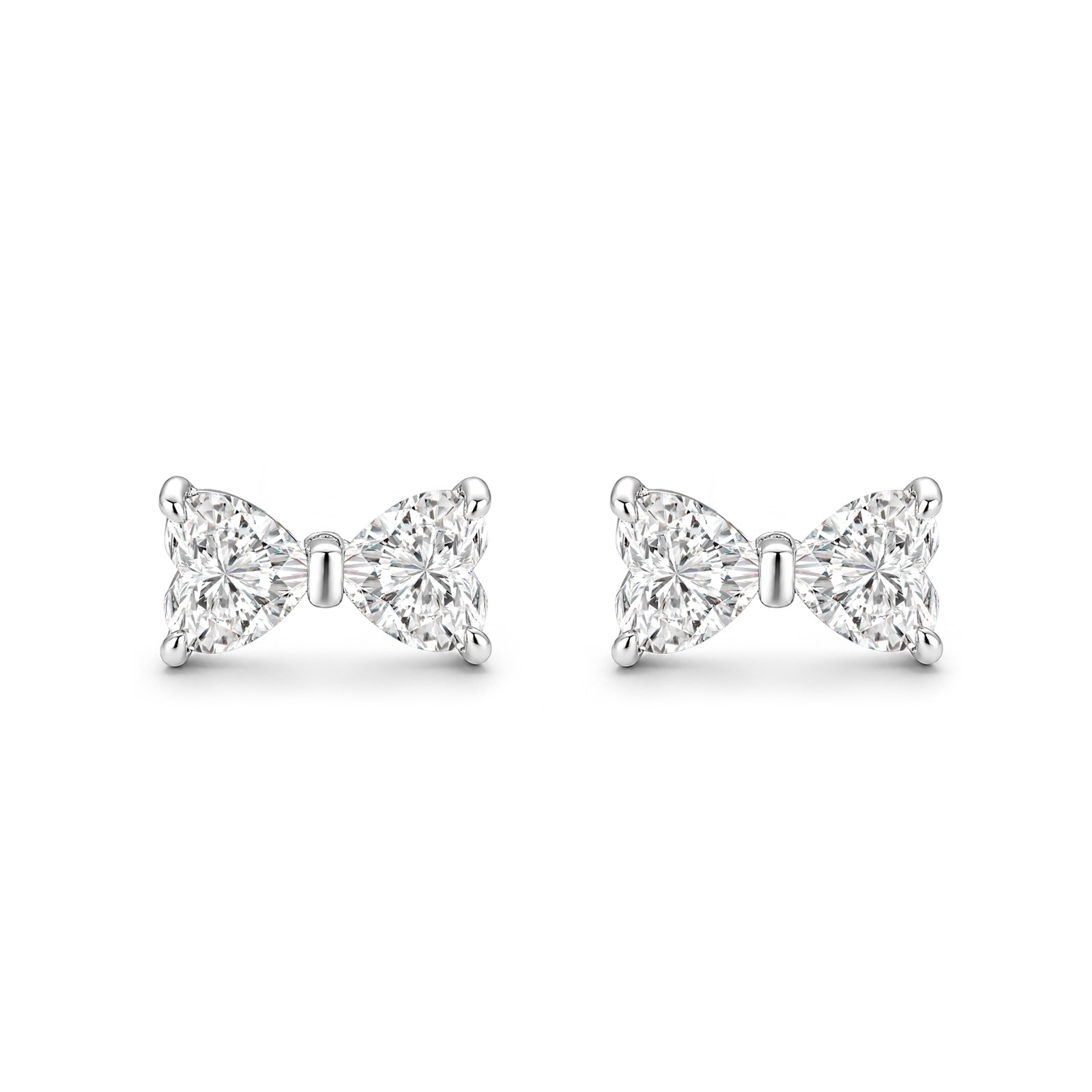 S925 Moissanite 1.0Ct*2 Dual Heart Cut Bow Shape Stud Earrings Romantic Earring Gift For Her
