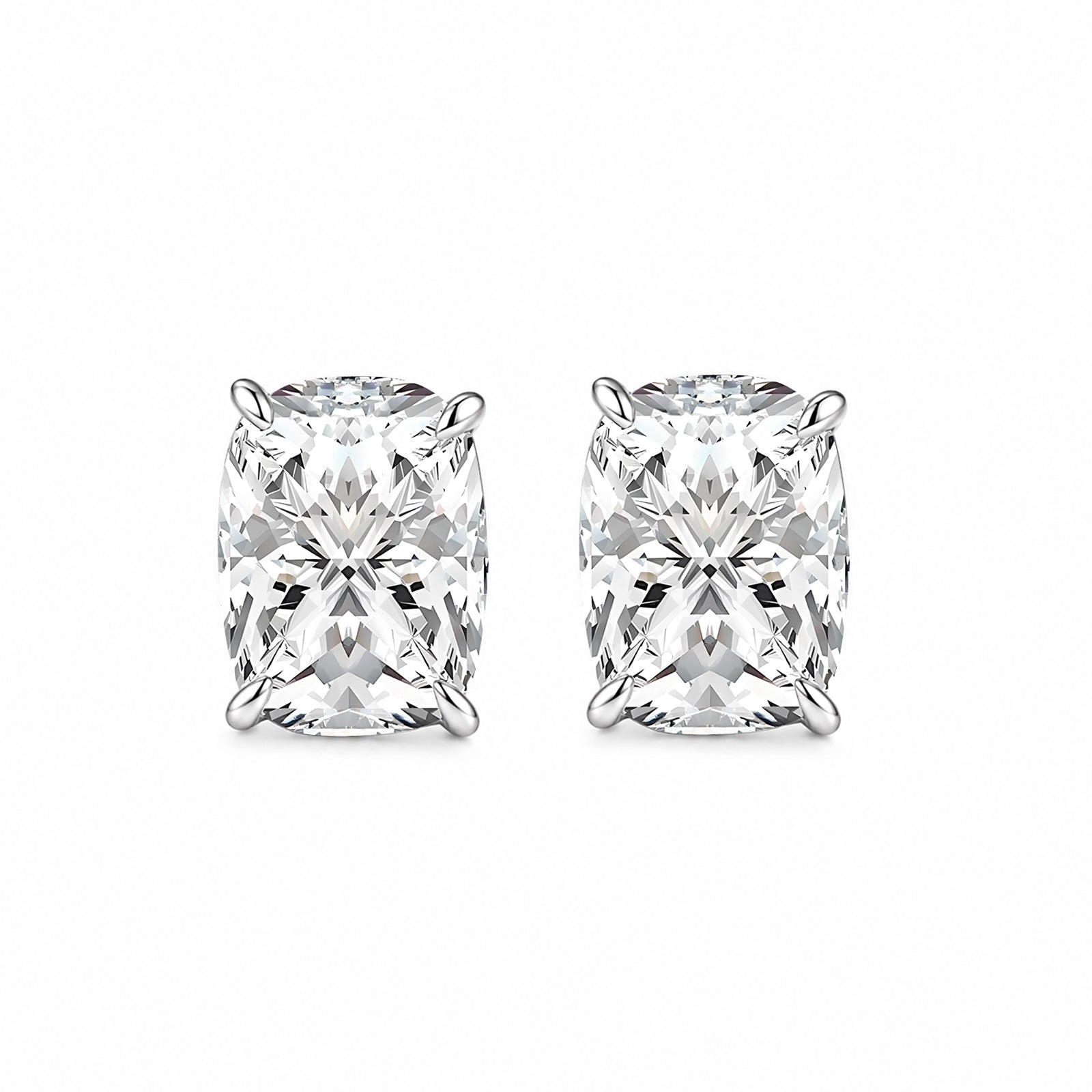 S925 Moissanite 2.0Ct*2 Cushion Cut Stud Earrings In Sterling Silver For Women Everyday Wear