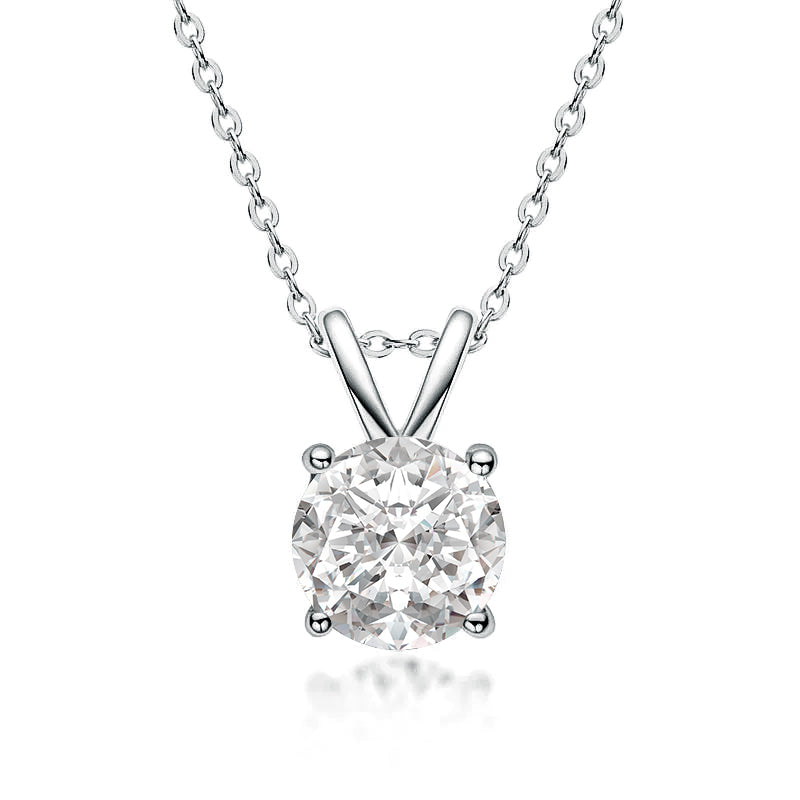 S925 Moissanite 1.0 Ct Round Cut White Gold 4 Prong Pendant Necklace