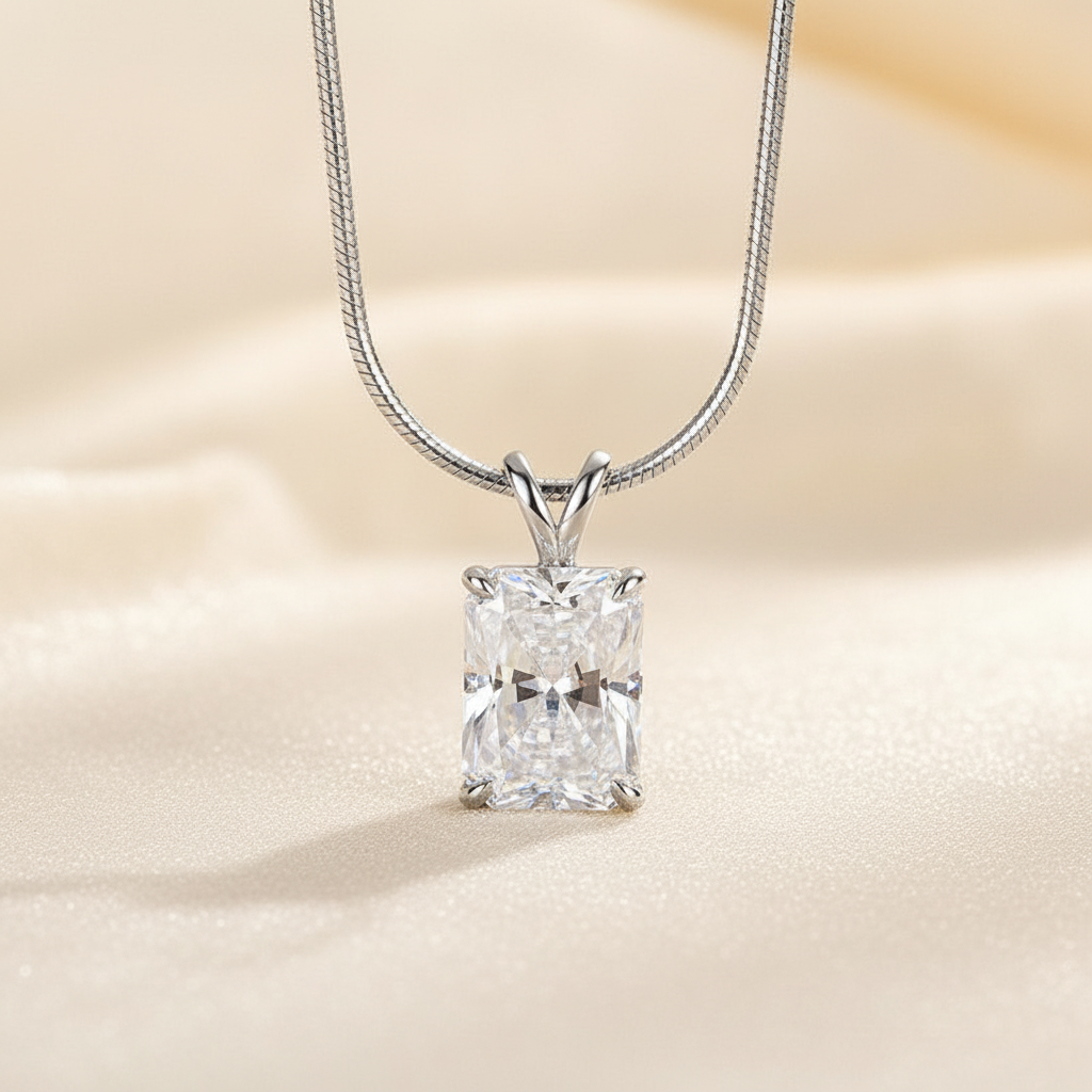 S925 Moissanite 4.5 Ct  Radiant Cut White Gold Pendant Necklace