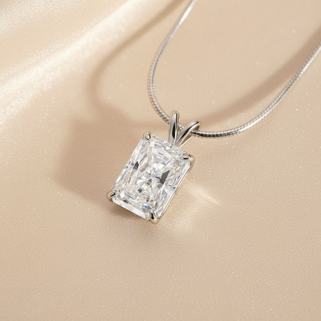 S925 Moissanite 4.5 Ct  Radiant Cut White Gold Pendant Necklace
