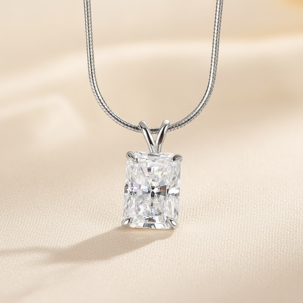 S925 Moissanite 4.5 Ct  Radiant Cut White Gold Pendant Necklace