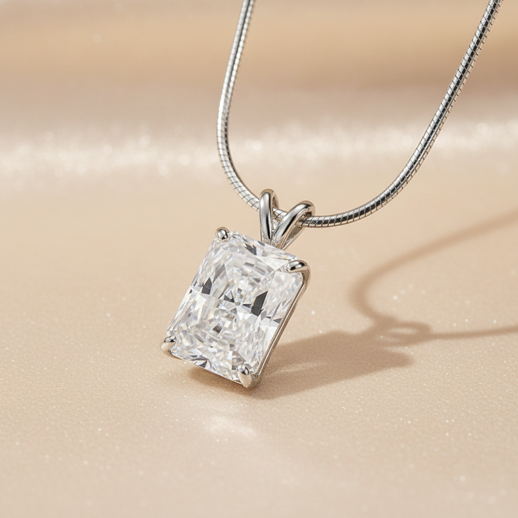 S925 Moissanite 4.5 Ct  Radiant Cut White Gold Pendant Necklace