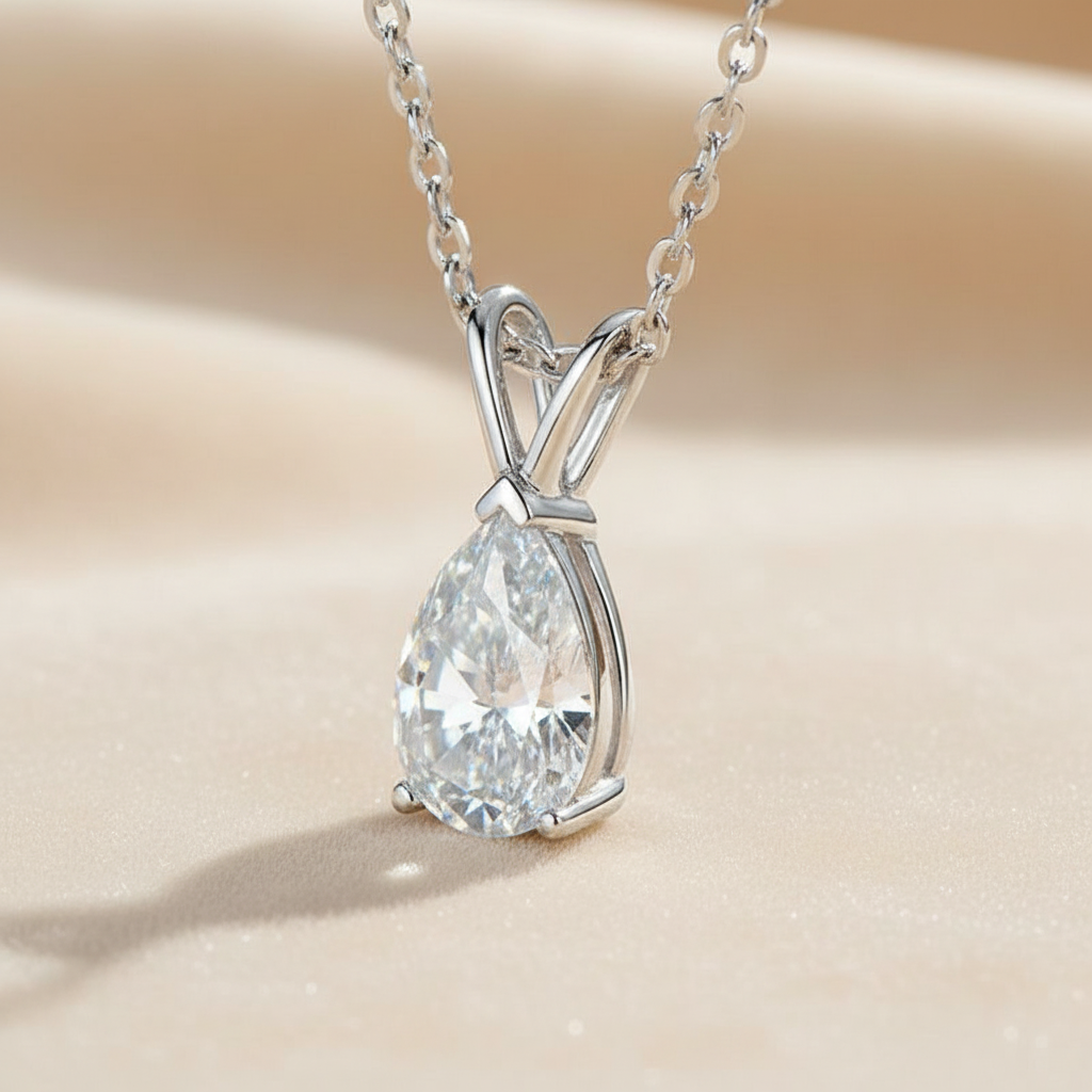 S925 Moissanite 1.5 Ct Pear Cut Pendant Necklace