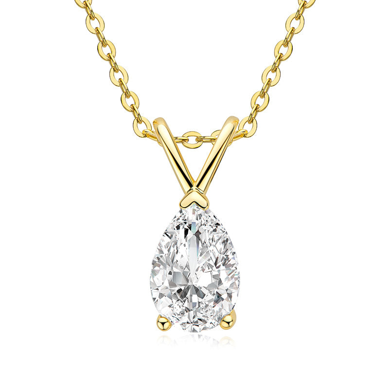 S925 Moissanite 1.5 Ct Pear Cut Yellow Gold Pendant Necklace