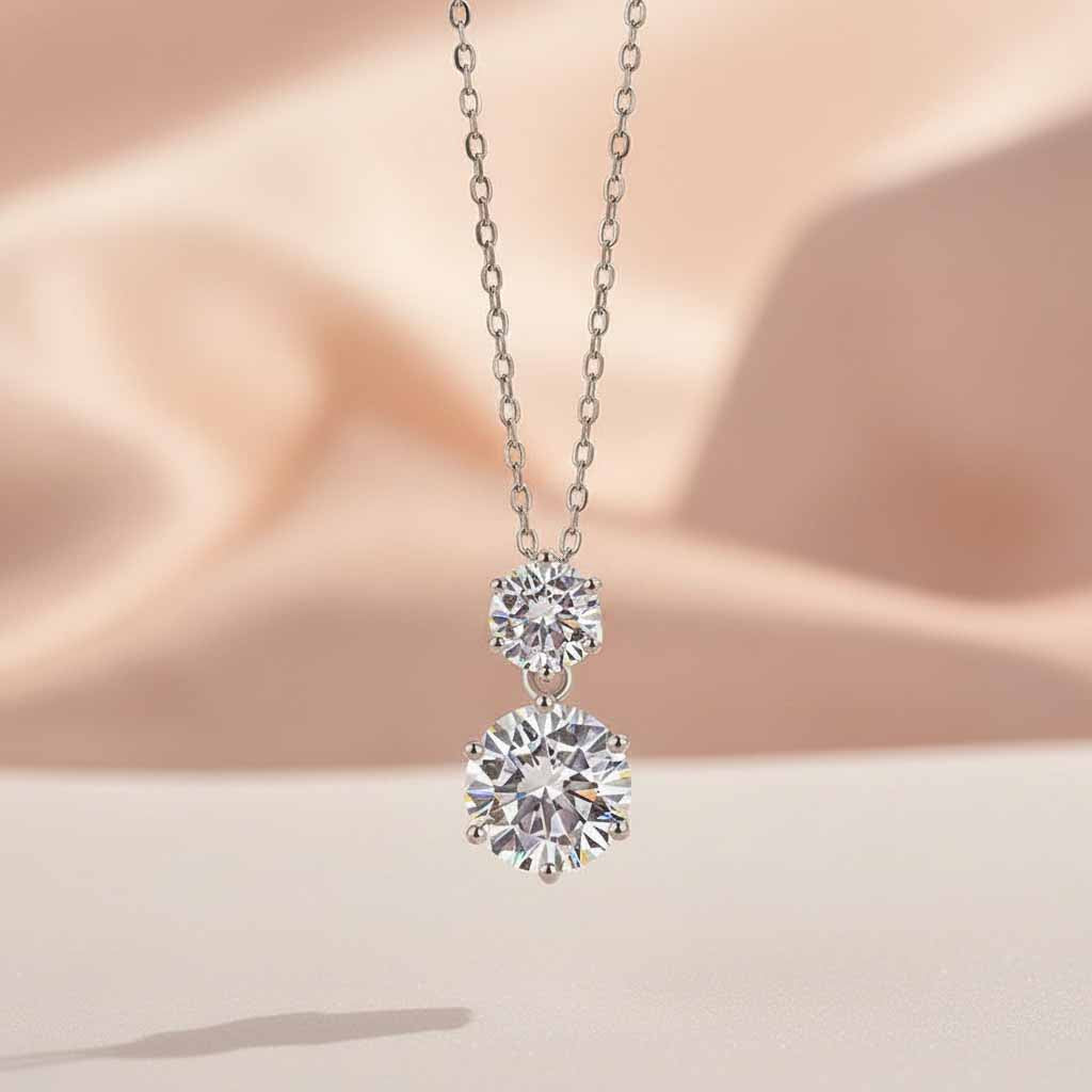 Gelovely Moissanite 3.8 Ct Round Cut White Gold Pendant Necklace