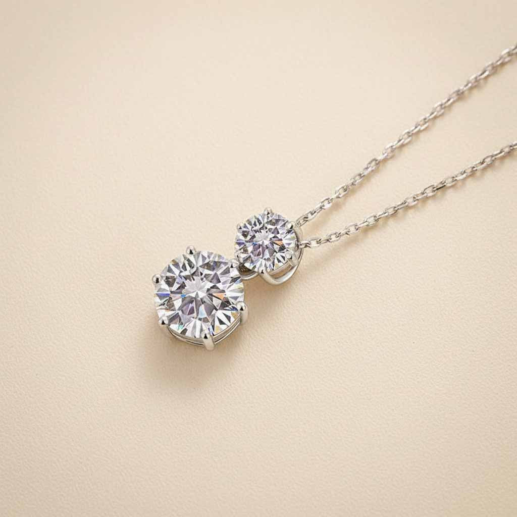 Gelovely Moissanite 3.8 Ct Round Cut White Gold Pendant Necklace