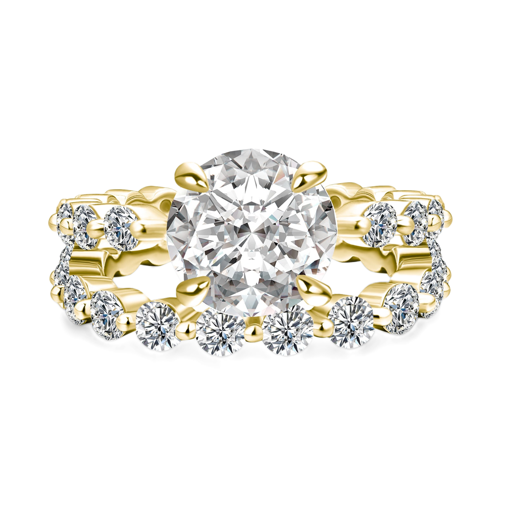 S925 Moissanite 2.0 Ct Round Cut Yellow Gold Wedding Ring Set With Eternity Wedding Band