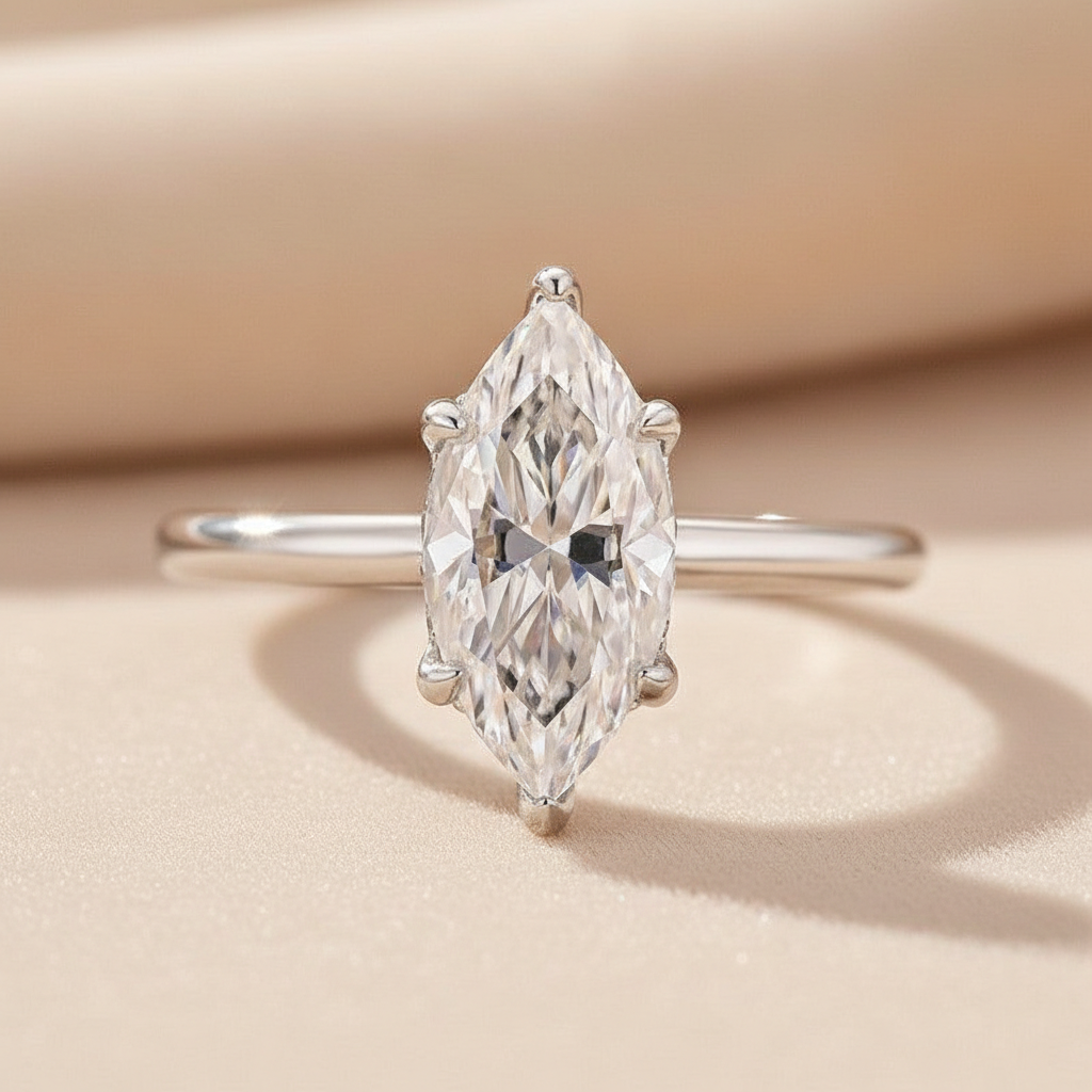 Moissanite 1.0 Ct/2.0 Ct/3.0Ct Marquise Cut Solitaire White Gold Promise Ring For Women