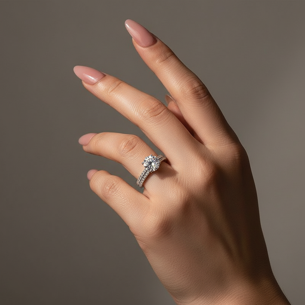 Moissanite 2.0Ct Round Cut White Gold Bridal Wedding Ring Set