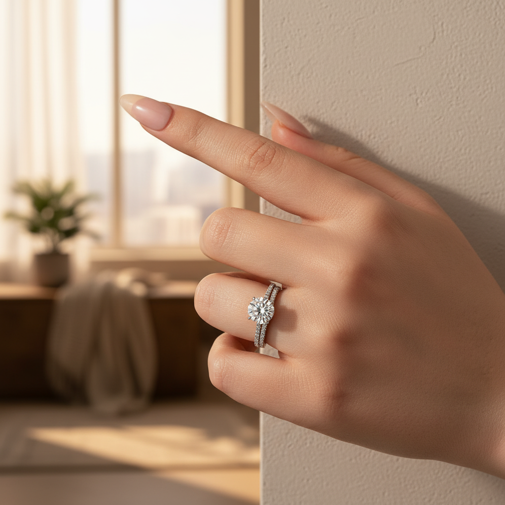 Moissanite 2.0Ct Round Cut White Gold Bridal Wedding Ring Set