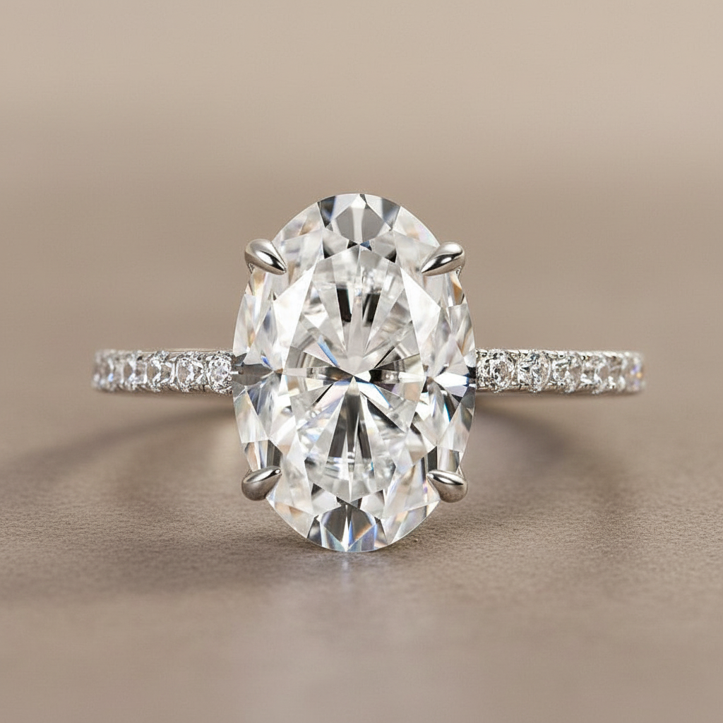 S925 Moissanite 2.0 Ct~5.5 Ct Pavé Oval Cut Engagement Rings For Women