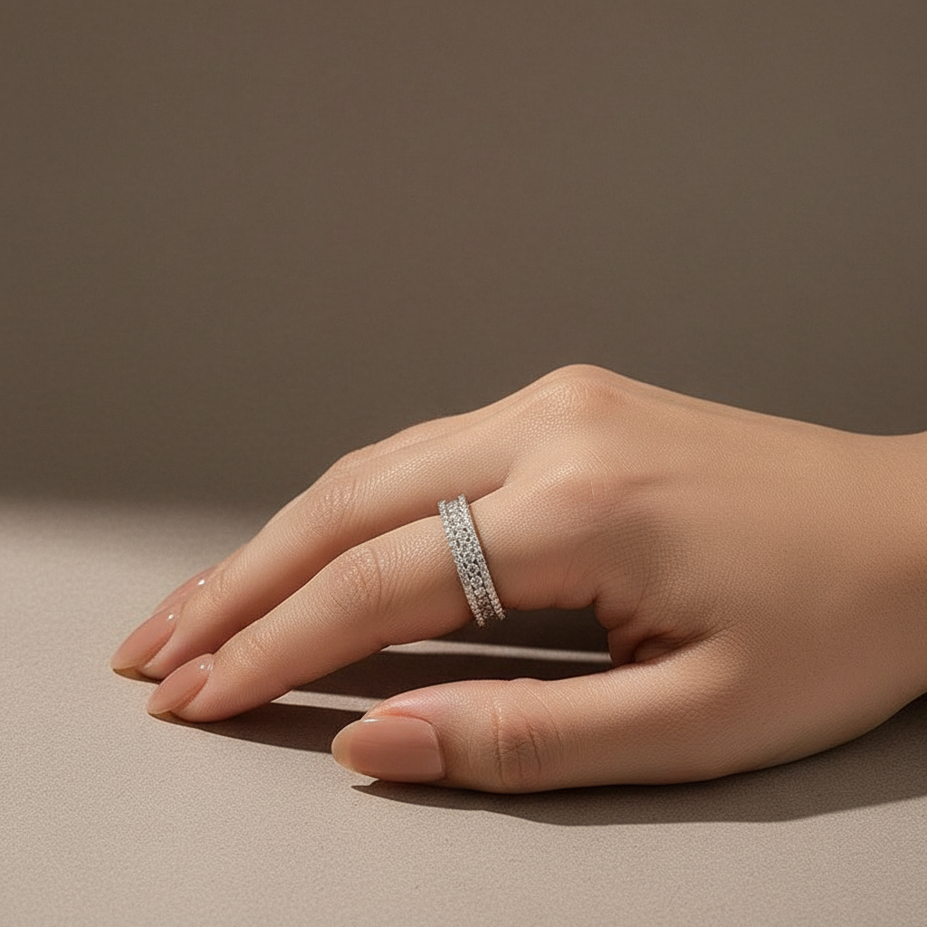 Moissanite 2.5Ct Classic Round Cut Wide Wedding Band In Sterling Silver